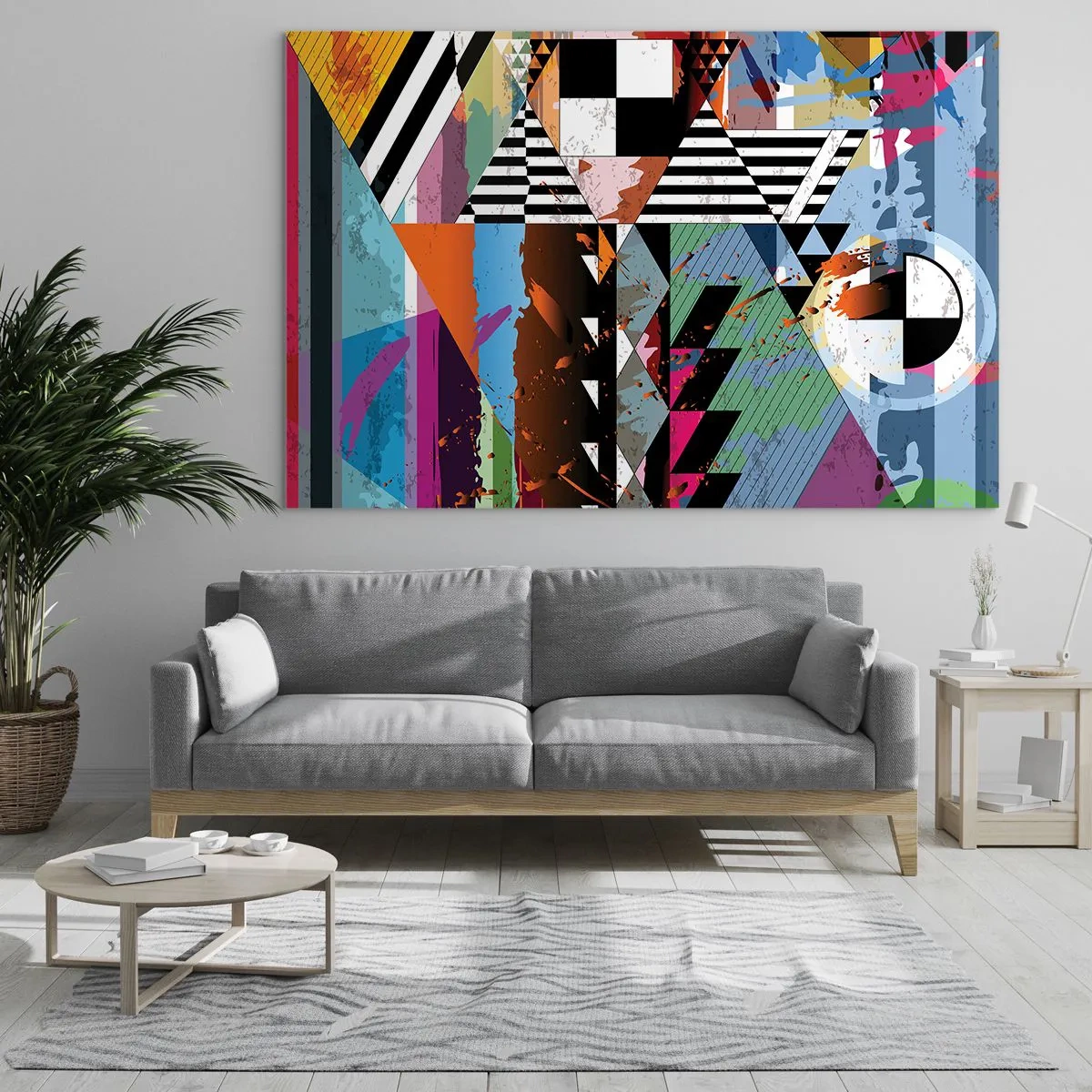 Tablou pe sticlă - Abstracție geometrică cu o varietate de forme și culori - 70x50cm - Geometric și organic - Decorațiune modernă pentru perete pentru living și dormitor ARTTOR