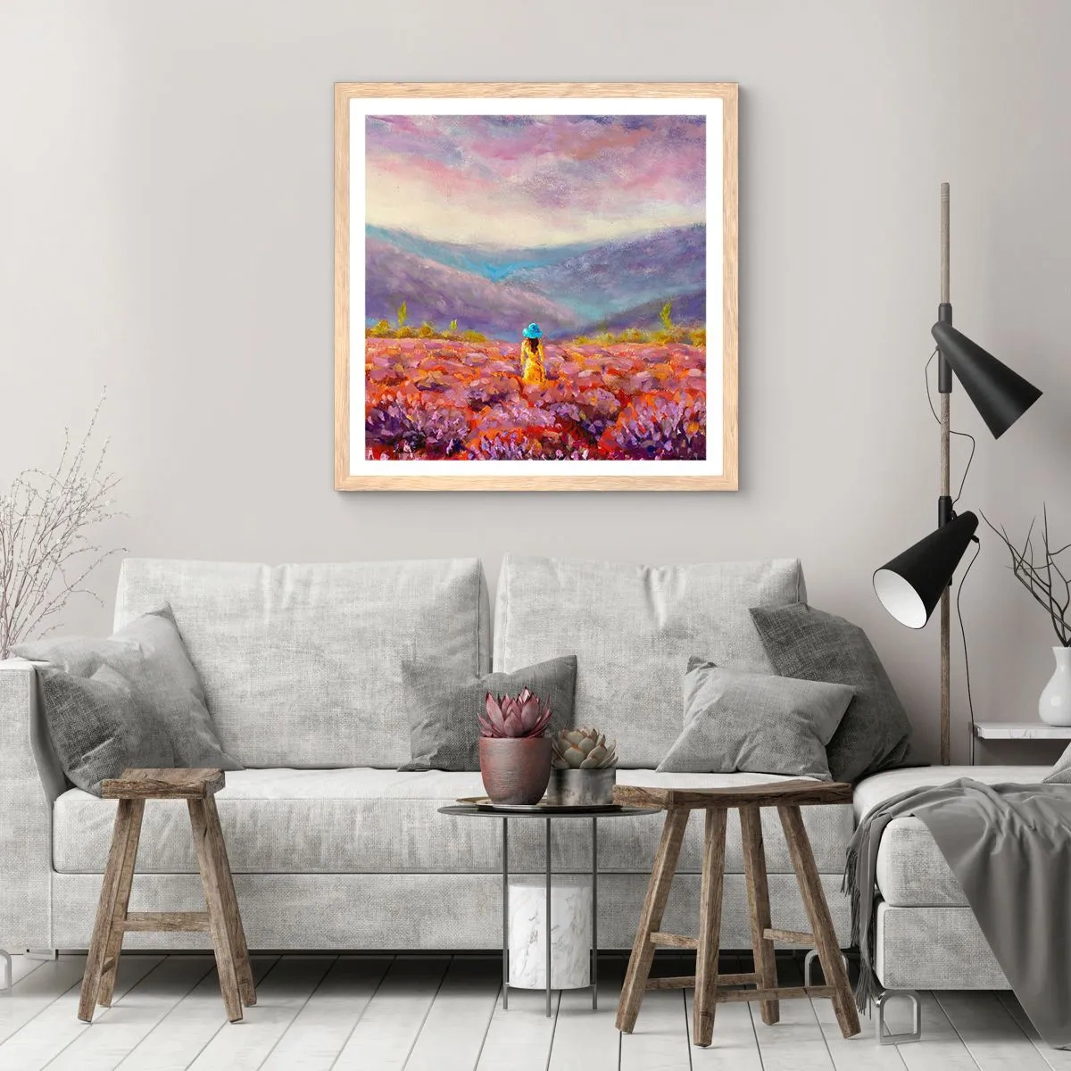 Poster în ramă de stejar deschis - Într-o lume de lavandă - 40x40 cm