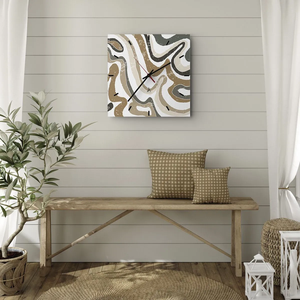 Ceas de perete - Ceas pe sticlă - Meandrele culorilor pământului - 30x30 cm