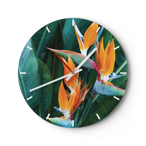 Ceas de perete - Ceas pe sticlă - Este o floare sau o pasăre? - 40x40 cm