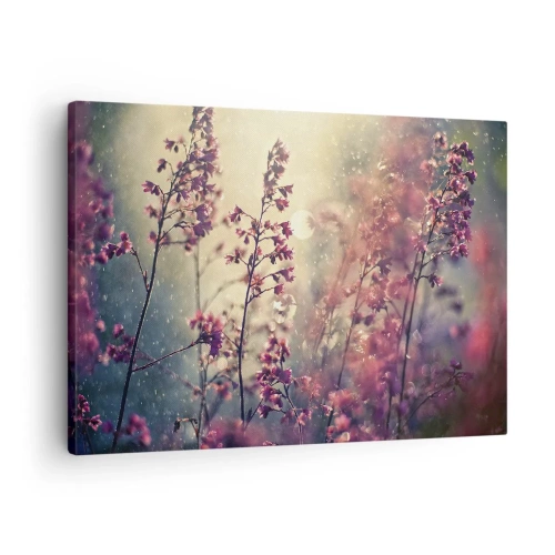 Tablou pe pânză Canvas - Flori în lumina soarelui pe fundalul naturii - 70x50cm - Grădina secretă - Decorațiune modernă pentru perete pentru living și dormitor ARTTOR
