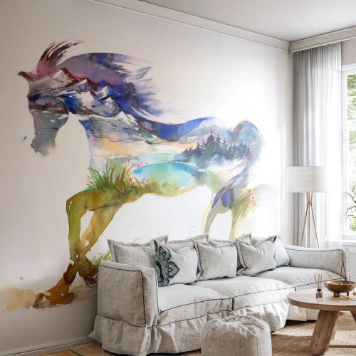 Tapet Premium Canvas - De pe pajiște direct spre cer - Cal, Abstracția, Peisaj - 250x175 cm