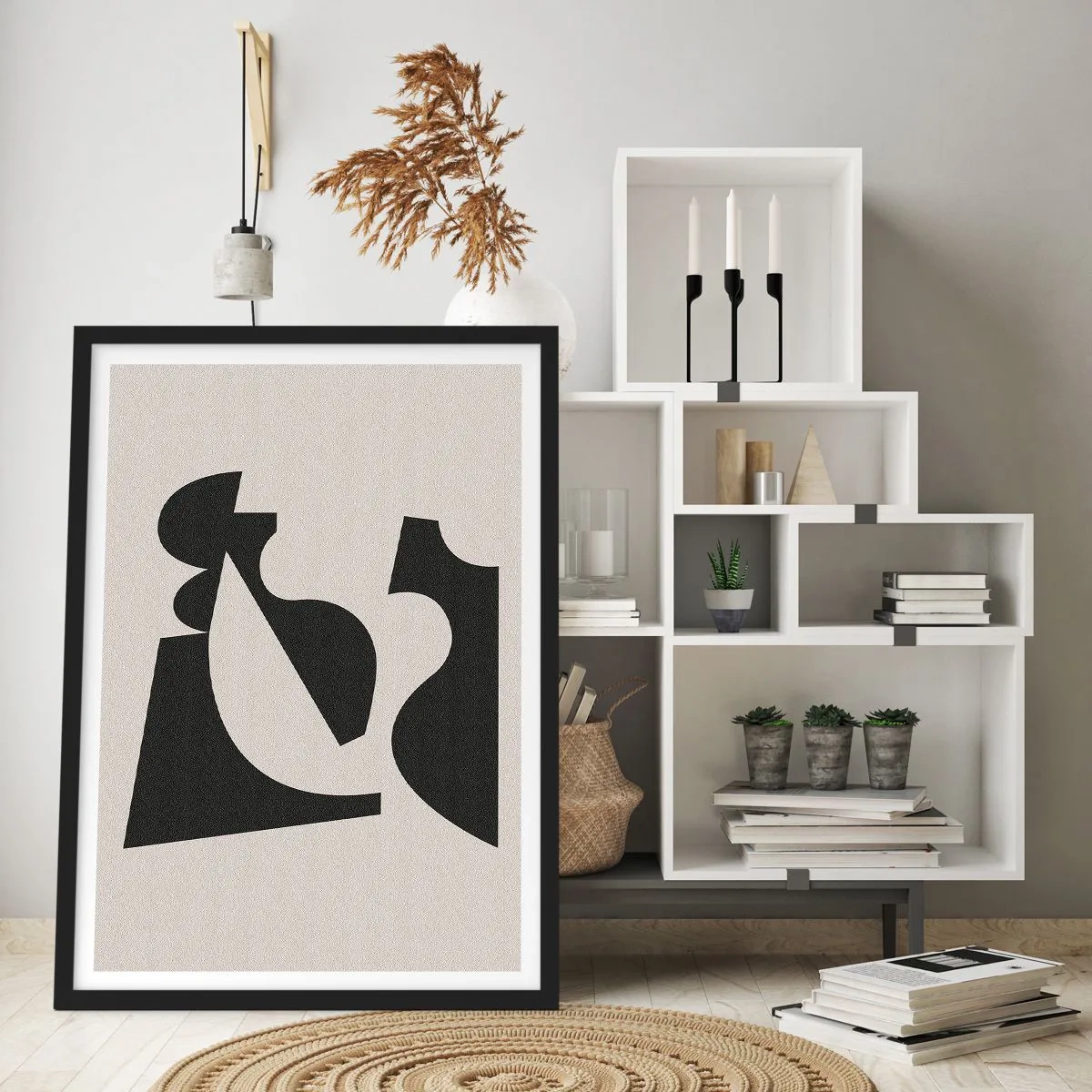 Poster în ramă neagră - Compoziție geometrică abstractă în negru și bej - 50x70cm - Pentru autoasamblare - Decorațiune modernă pentru perete pentru living și dormitor ARTTOR
