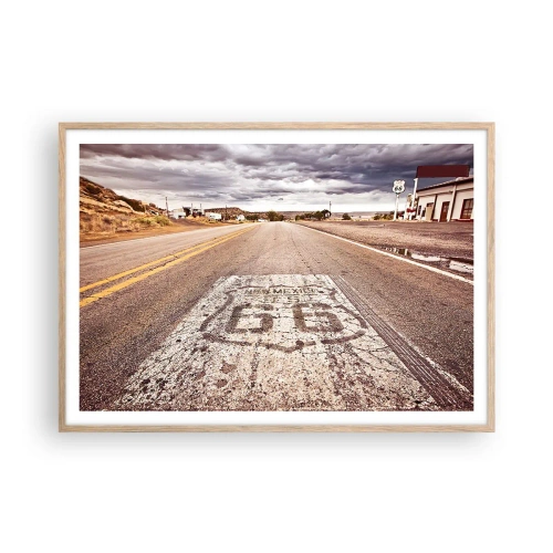 Poster în ramă de stejar deschis - Mother Road - o legendă americană - 100x70 cm