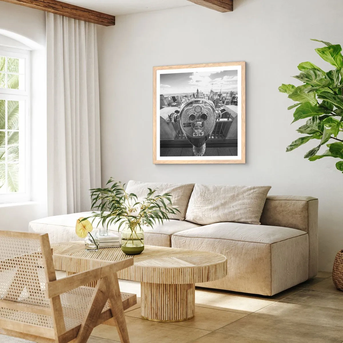 Poster în ramă de stejar deschis - Orașul de deasupra orașelor - 30x30 cm