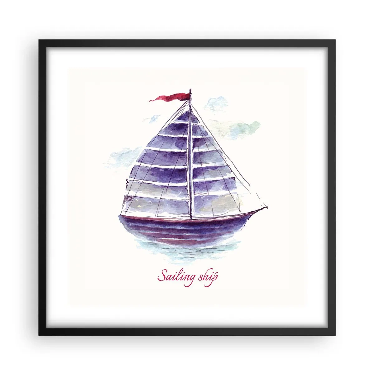 Poster în ramă neagră - Pânze pline și apă calmă - 50x50 cm