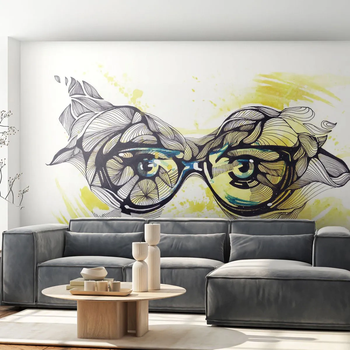 Tapet Autoadeziv Deluxe Sticker - Prin ochelari albaștri - Abstracția, Ochelari de damă, Ochi Femei - 250x175 cm