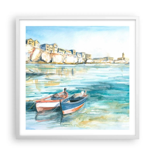 Poster în ramă albă - Peisaj în azur - 60x60 cm