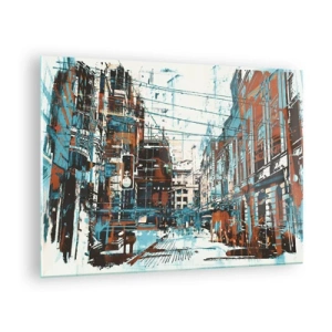 Tablou pe sticlă - O stradă pitorească a orașului, într-un stil artistic și uzat - 70x50cm - Un traseu printr-un oraș binecunoscut - Decorațiune modernă pentru perete pentru living și dormitor ARTTOR