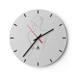 Ceas de perete - Ceas pe sticlă - Linia subtilă a unei siluete feminine pe un fundal alb - 30x30cm - Muzica corpului - Decorațiune modernă pentru perete pentru living, bucătărie și dormitor ARTTOR