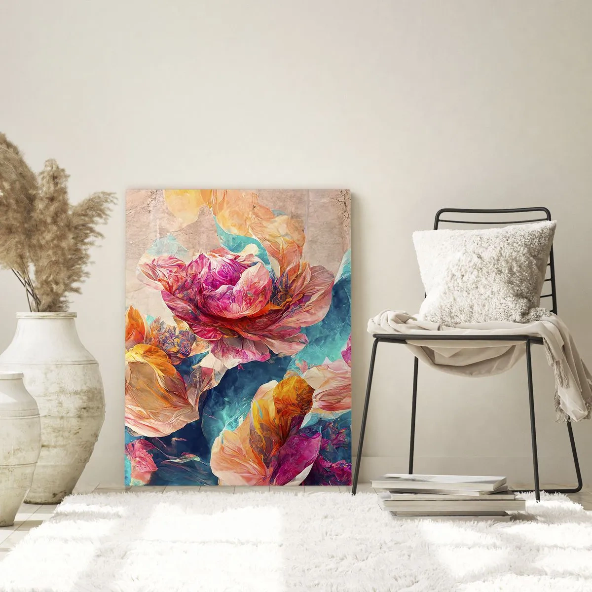 Tablou pe sticlă - Splendoarea colorată a buchetului de flori - 50x70 cm