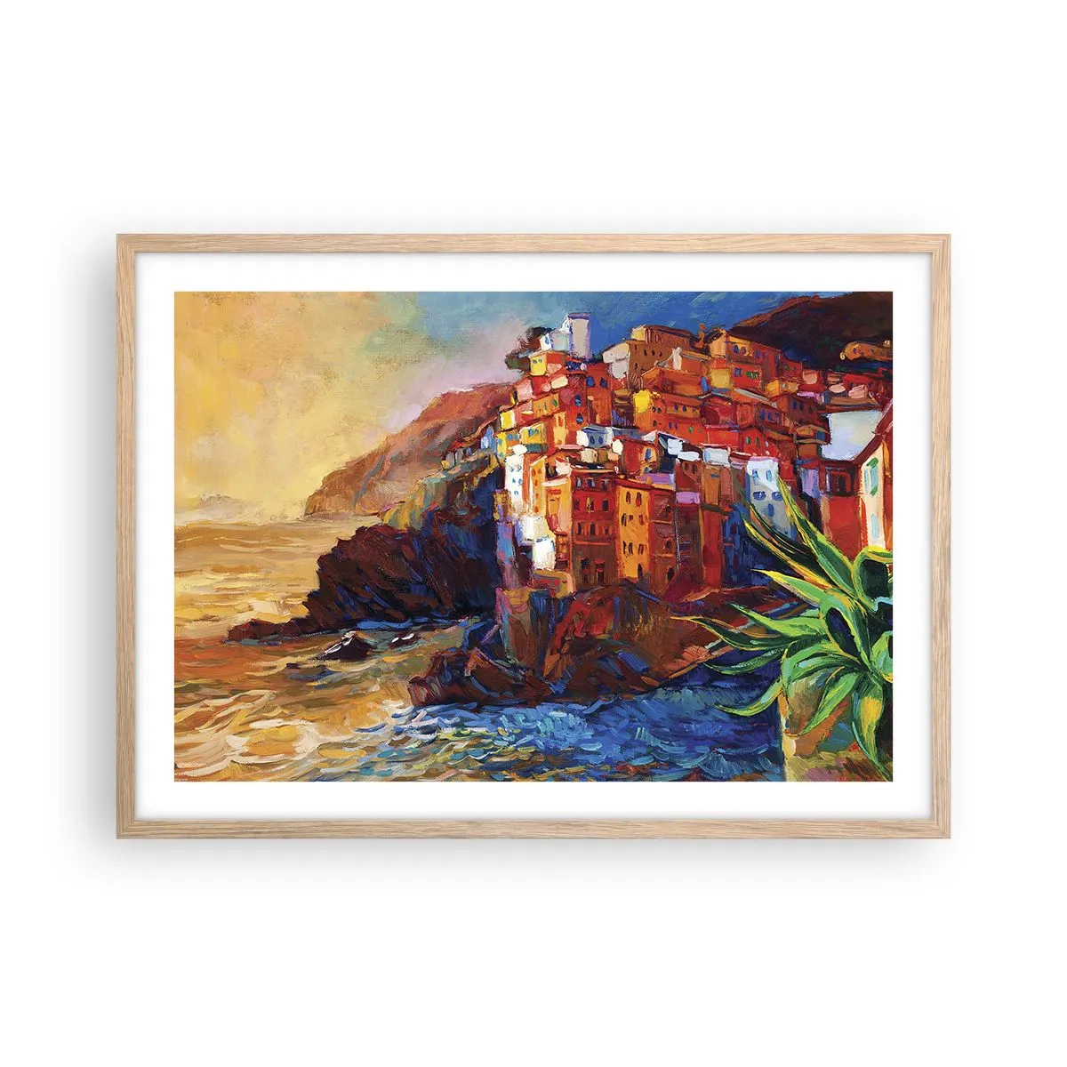 Poster în ramă de stejar deschis - Oraș italian de vis - 70x50 cm