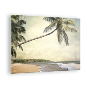 Tablou pe sticlă - Plajă tropicală cu palmieri și valuri - 70x50cm - Vis tropical - Decorațiune modernă pentru perete pentru living și dormitor ARTTOR