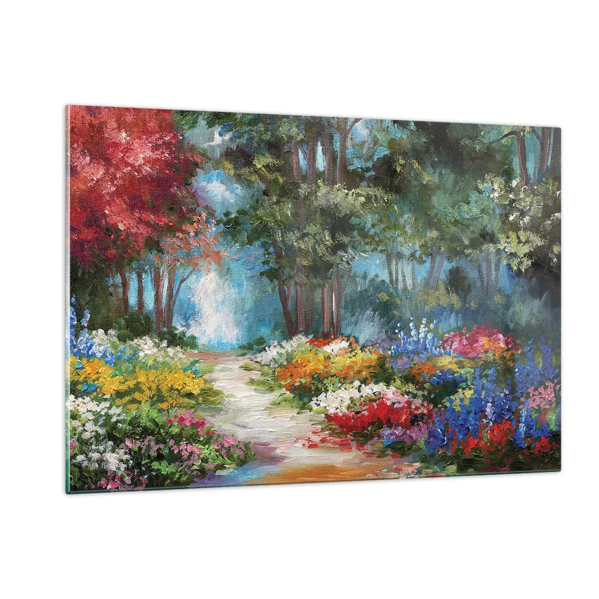 Tablou pe sticlă - Grădină de pădure, pădure de flori - 120x80 cm