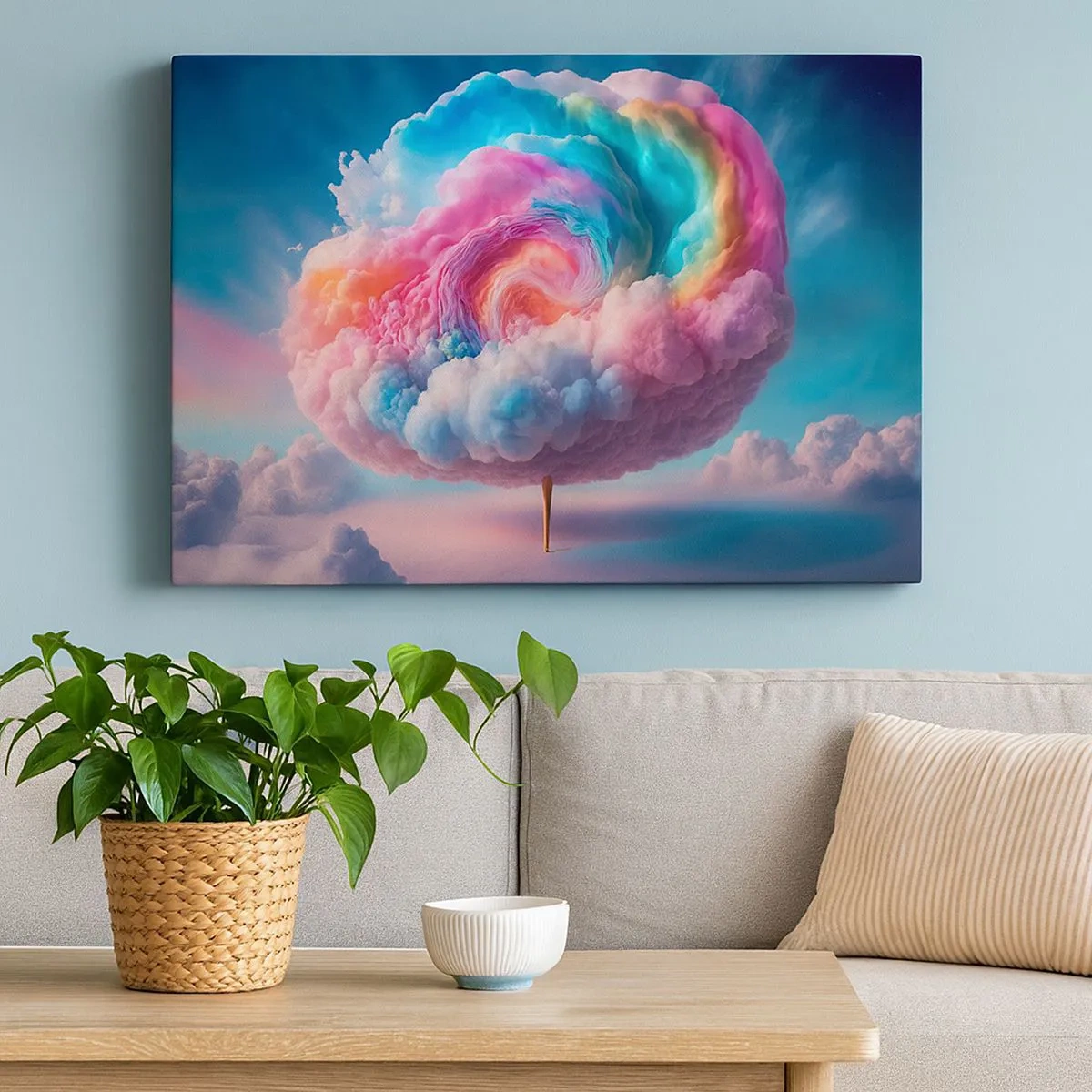 Tablou pe pânză Canvas - Un nor în formă de spirală cu culori pastelate pe cer - 70x50cm - Visul unui parc de distracții - Decorațiune modernă pentru perete pentru living și dormitor ARTTOR