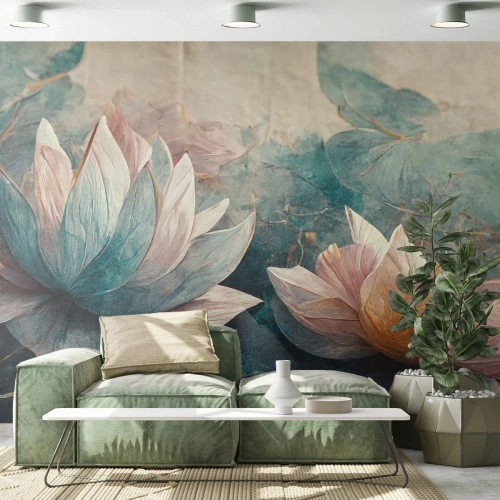 Tapet Premium Canvas - Stele de lac - Flori, Art Deco, Lotus - 250x175 cm