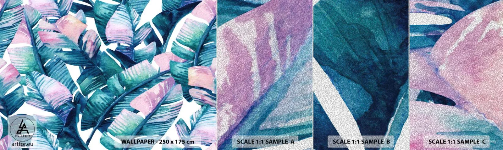 Mostră tapet Premium Sand - Într-o livadă de banane - Abstracția, Frunze, Bucată - 100x30 cm