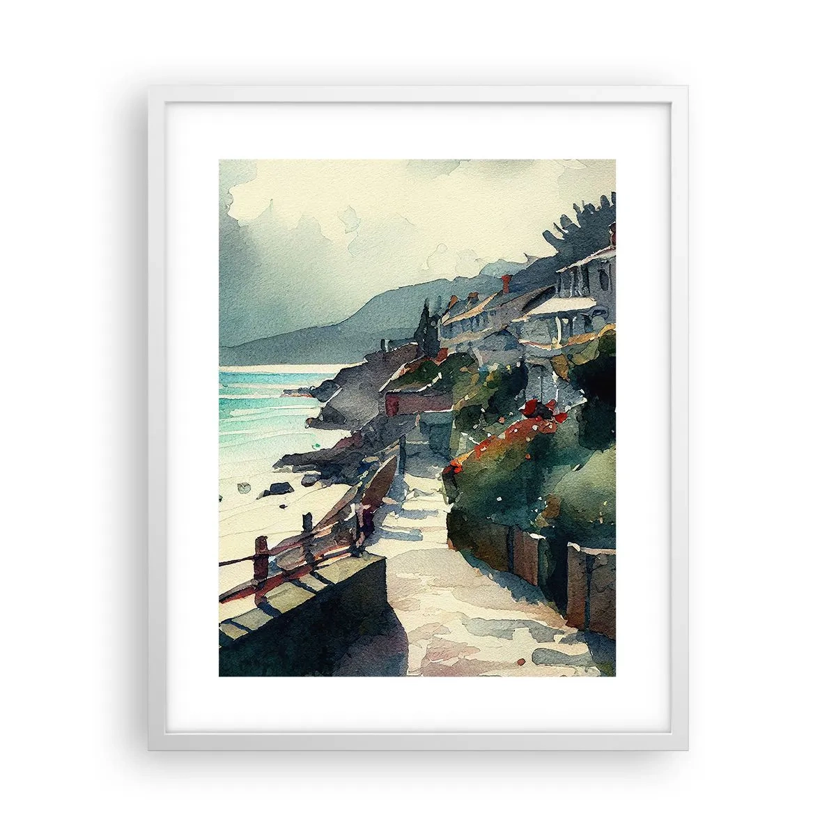 Poster în ramă albă - Orășel mediteraneean - 40x50 cm