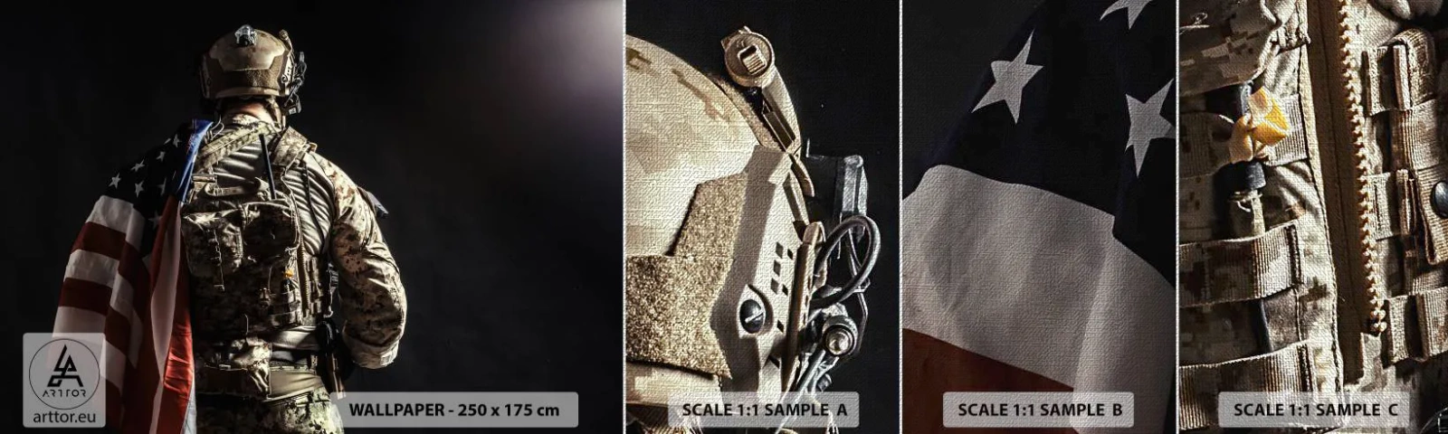Mostră tapet Premium Canvas - D-aia - Soldat, Steagul american, Comando - 100x30 cm