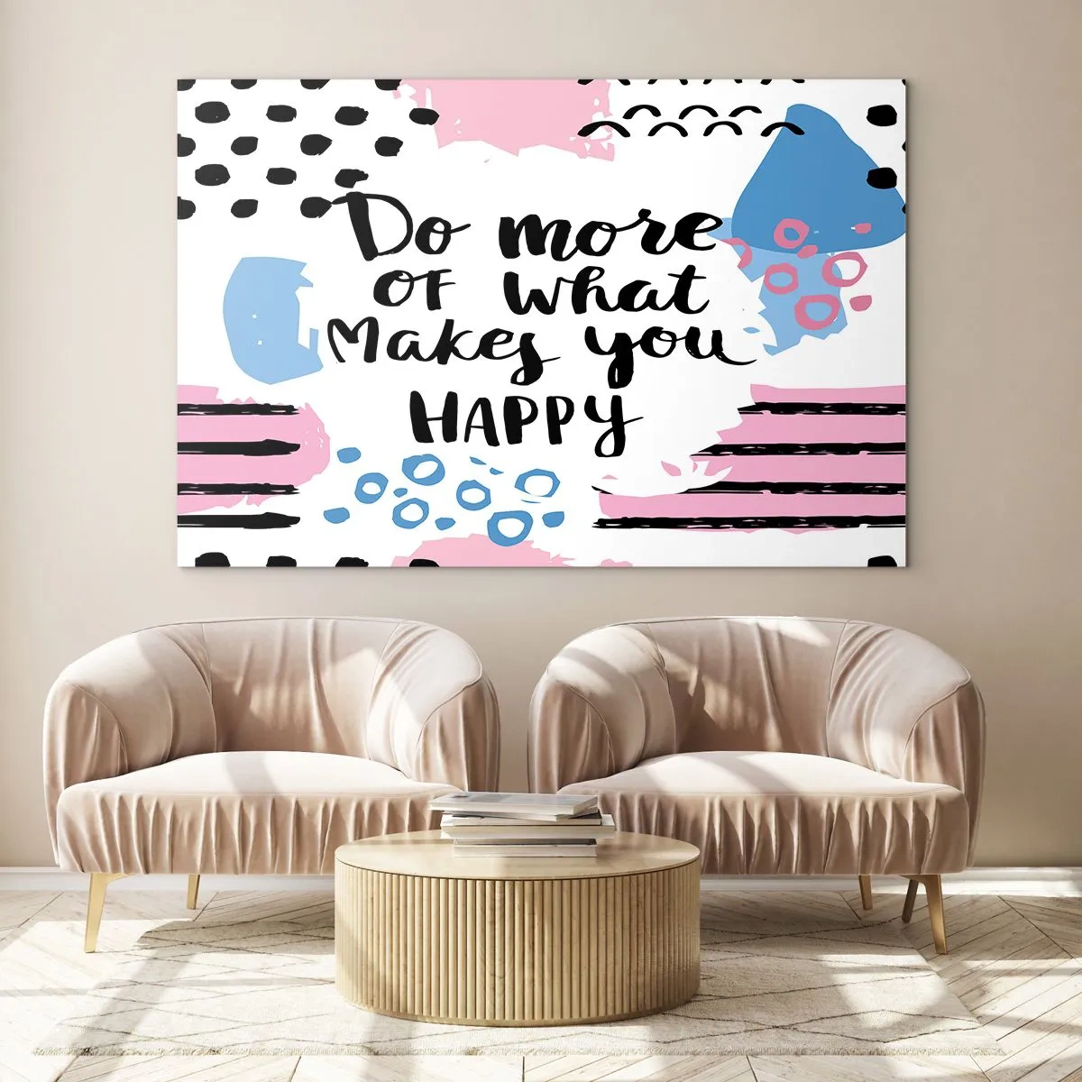 Tablou pe sticlă - O inscripție inspiratoare pe un fundal pastelat - 70x50cm - Cum să fii fericit - Decorațiune modernă pentru perete pentru living și dormitor ARTTOR