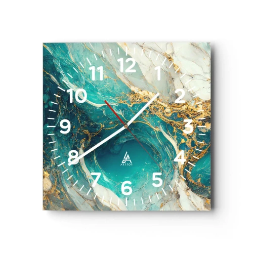 Ceas de perete - Ceas pe sticlă - Compoziție cu vene aurii - 30x30 cm