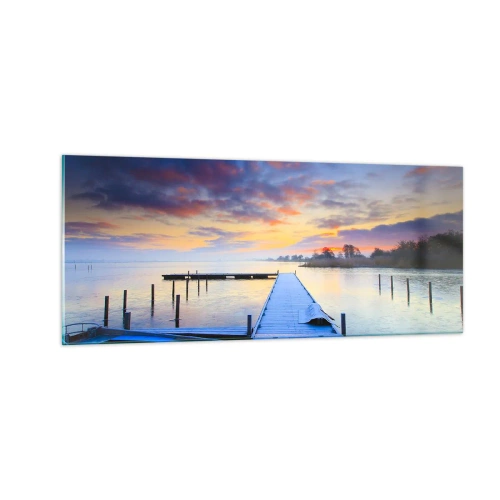 Tablou pe sticlă - Seninătate mov-auriu - 100x40 cm