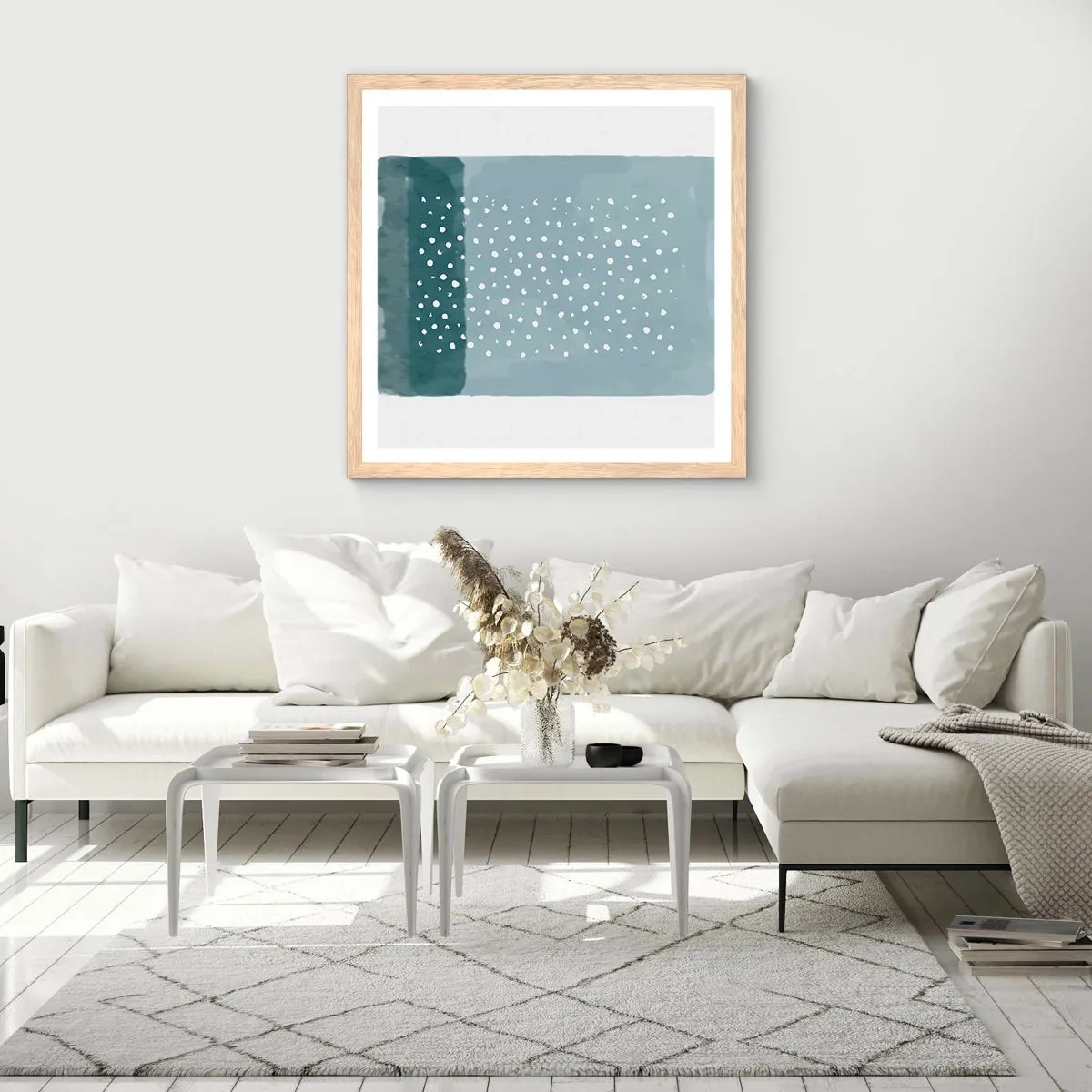Poster în ramă de stejar deschis - Crescute pe albastru - 40x40 cm