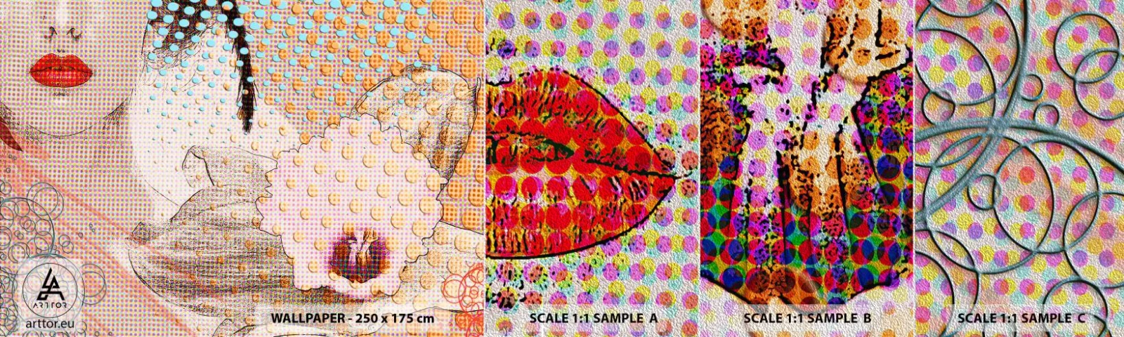 Mostră tapet Premium Sand - Eroină de benzi desenate - Abstracția, Chipul de femeie, Bucată - 100x30 cm