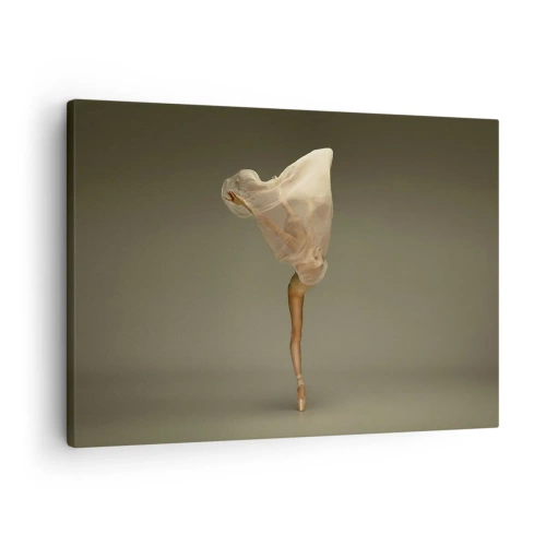 Tablou pe pânză Canvas - O dansatoare plutind în aer cu material textil - 70x50cm - Pe cale să zboare - Decorațiune modernă pentru perete pentru living și dormitor ARTTOR