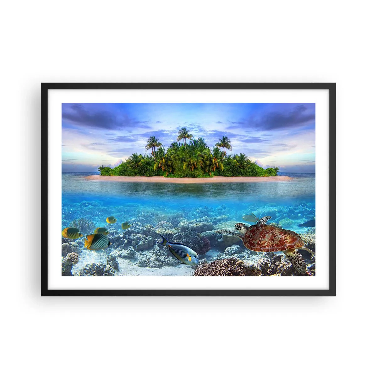 Poster în ramă neagră - Insula paradisiacă vă invită - 70x50 cm
