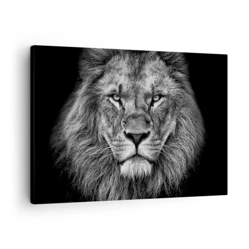 Tablou pe pânză Canvas - Portretul unui leu maiestuos în alb și negru - 70x50cm - În ținuta de încoronare - Decorațiune modernă pentru perete pentru living și dormitor ARTTOR