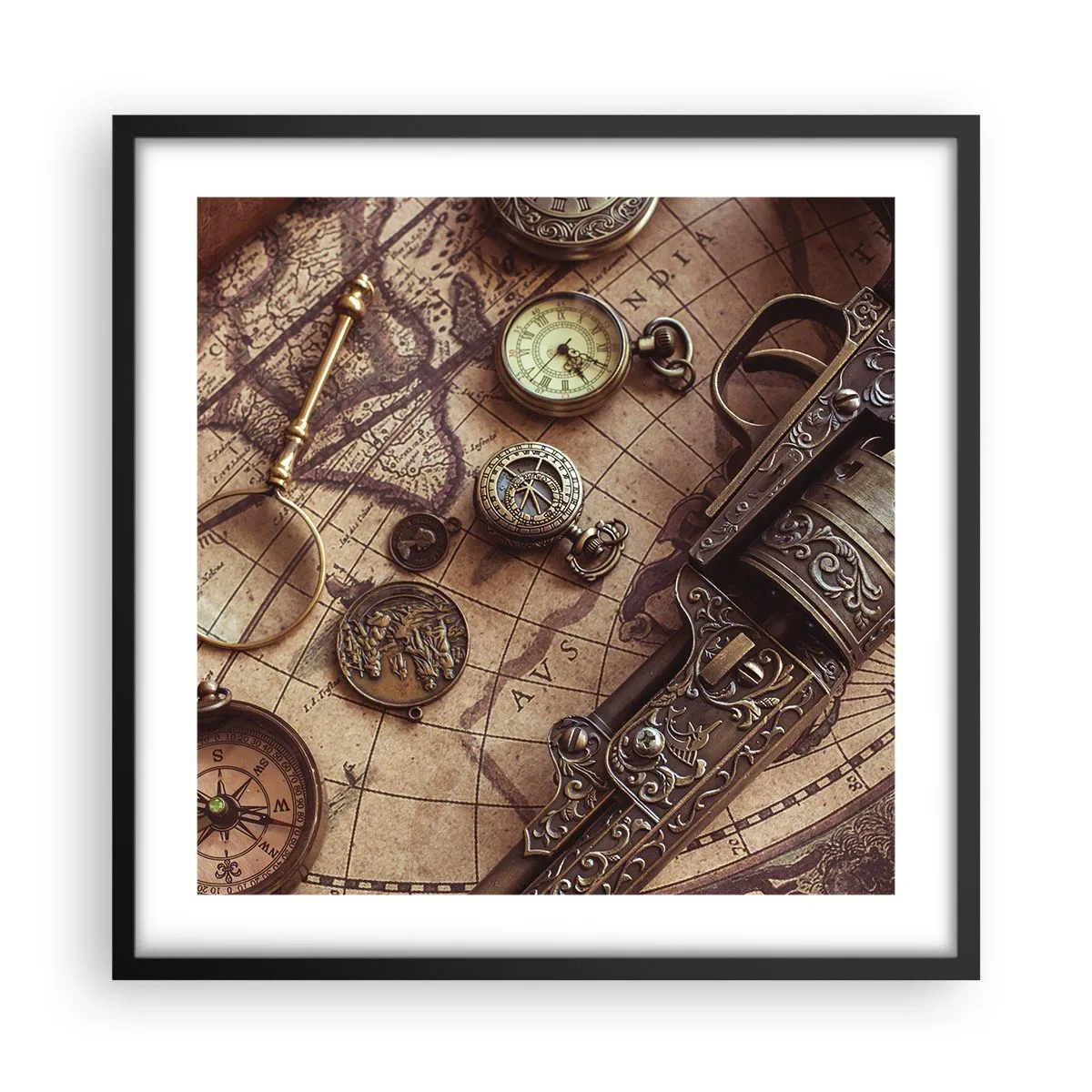 Poster în ramă neagră - Sugestii de aventură - 50x50 cm