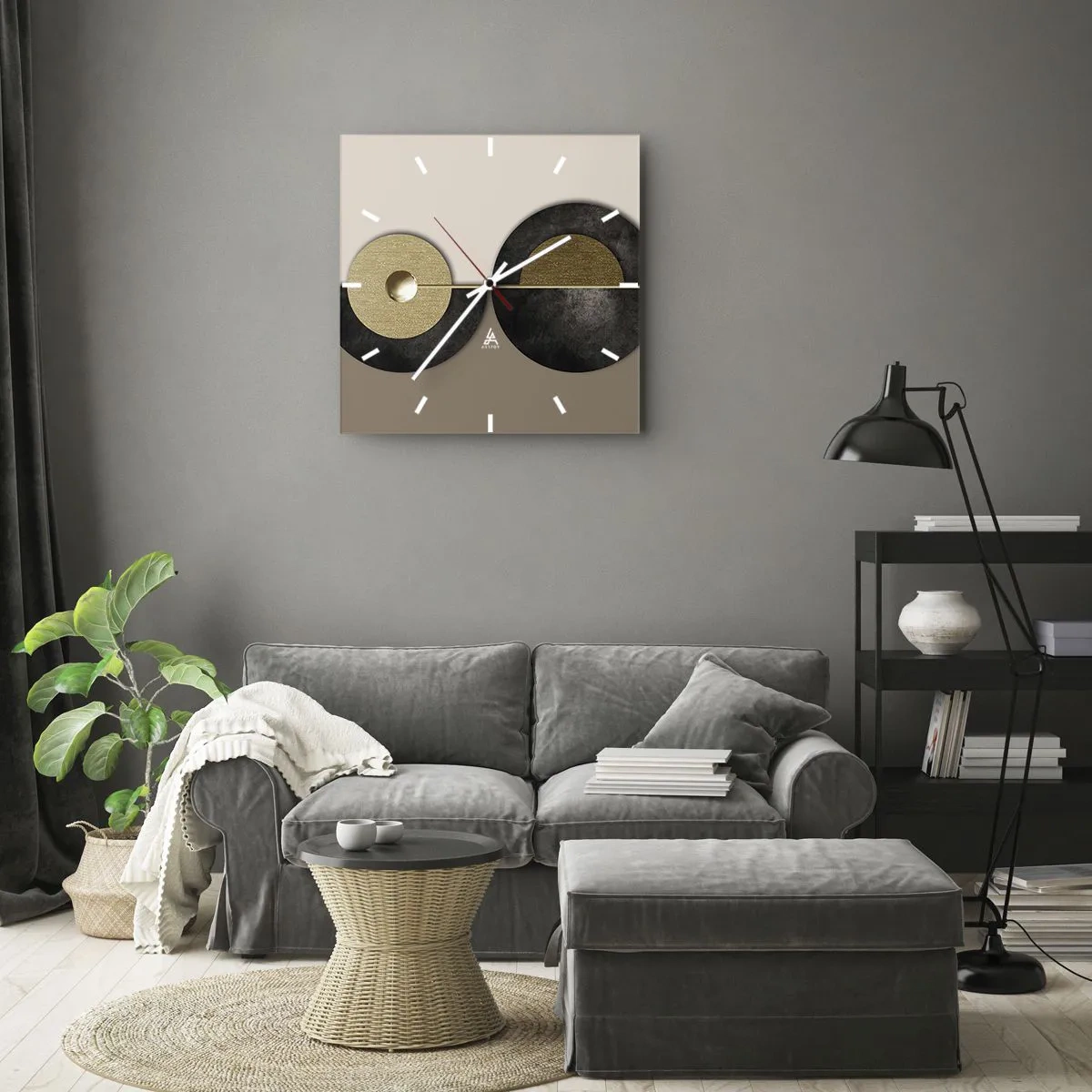 Ceas de perete - Ceas pe sticlă - Variații în jurul unui cerc - 40x40 cm