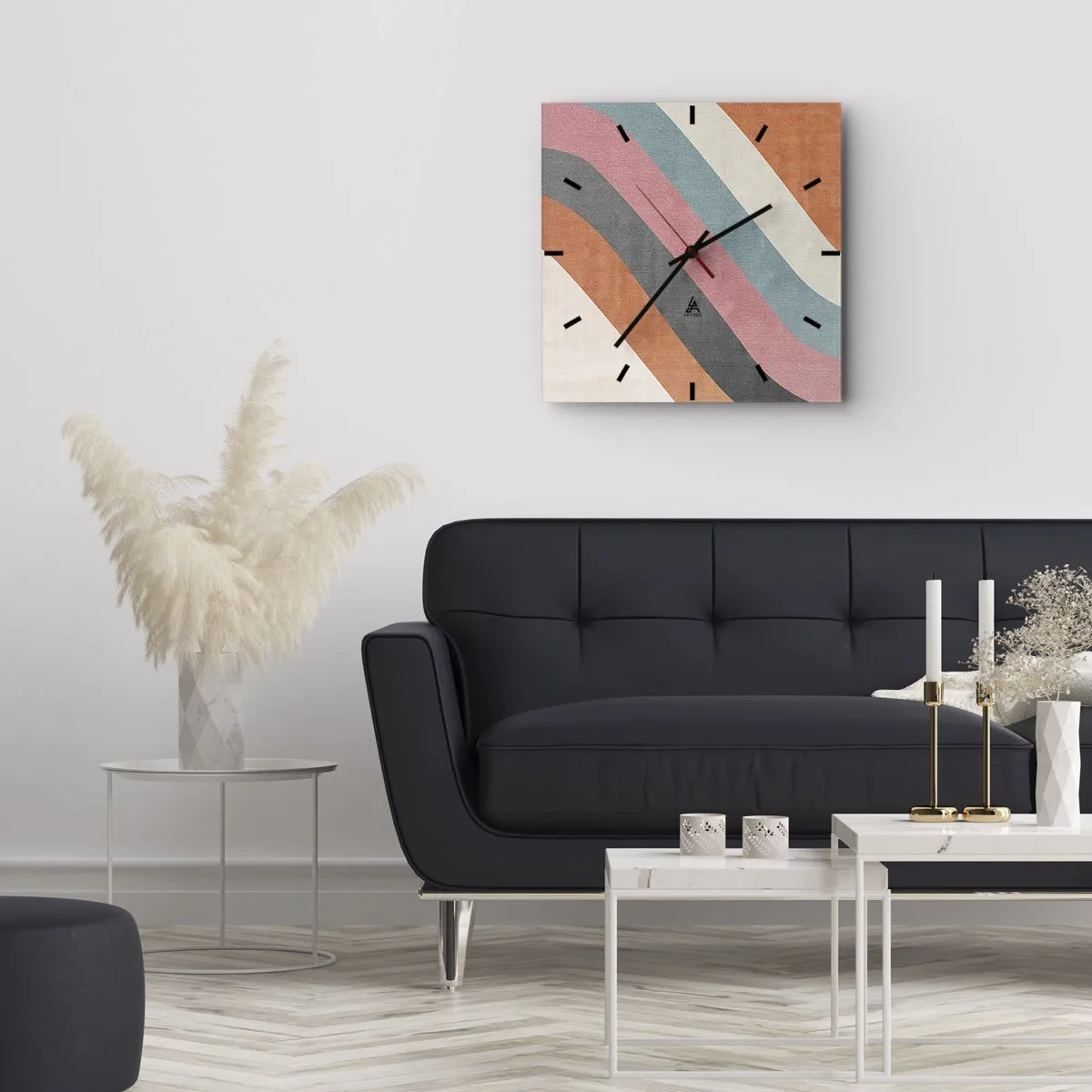 Ceas de perete - Ceas pe sticlă - Compoziție diagonală - mișcare - 30x30 cm