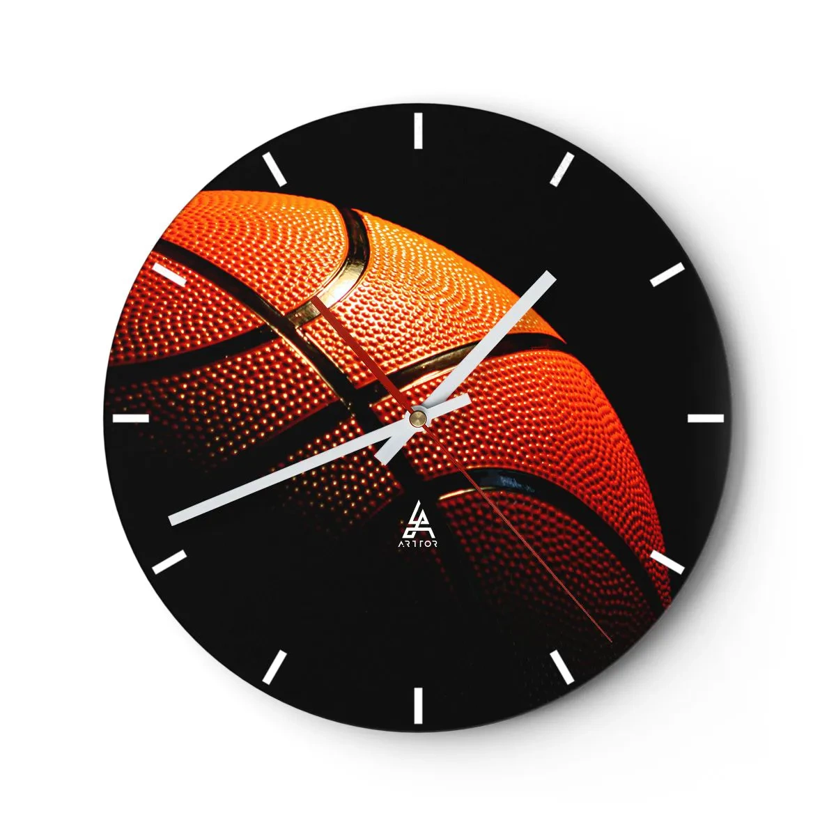Ceas de perete - Ceas pe sticlă - Baschet pe un fundal întunecat - 30x30cm - Frumoasă ca o planetă - Decorațiune modernă pentru perete pentru living, bucătărie și dormitor ARTTOR