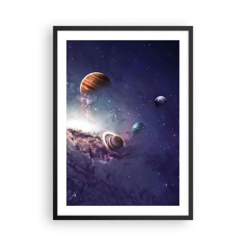 Poster în ramă neagră - Un aranjament colorat de planete într-un cadru cosmic - 50x70cm - Sistemul de dans solar - Decorațiune modernă pentru perete pentru living și dormitor ARTTOR