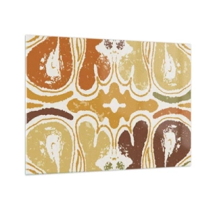 Tablou pe sticlă - Abstracție simetrică în tonuri calde de pământ - 70x50cm - Abstracție sentimentală - Decorațiune modernă pentru perete pentru living și dormitor ARTTOR