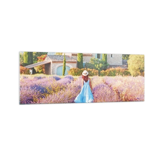 Tablou pe sticlă - Fata de lavandă - 140x50 cm