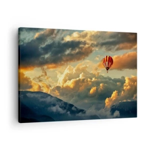 Tablou pe pânză Canvas - Un balon pe fundalul unor nori dramatici - 70x50cm - Zbor pentru că vreau - Decorațiune modernă pentru perete pentru living și dormitor ARTTOR