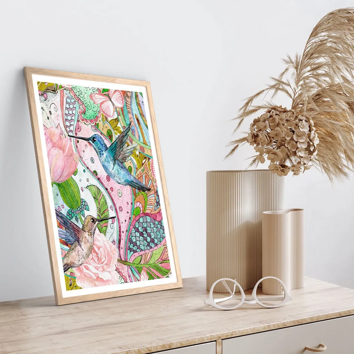 Poster în ramă de stejar deschis - Încurcat în viță de vie - 70x100 cm