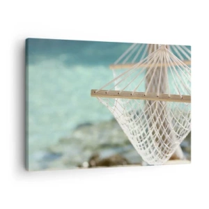 Tablou pe pânză Canvas - Un hamac cu vedere la apa turcoaz - 70x50cm - Timp de relaxare - Decorațiune modernă pentru perete pentru living și dormitor ARTTOR