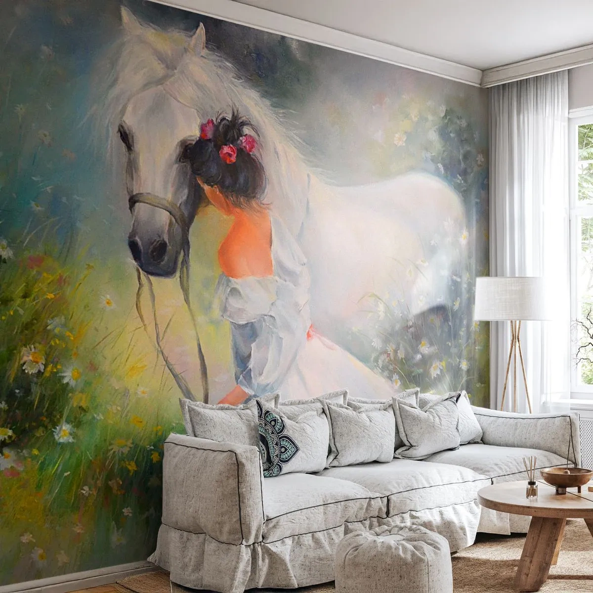 Tapet Standard Eco - Ca dintr-un vis frumos - Femeie, Cal, luncă - 400x280 cm