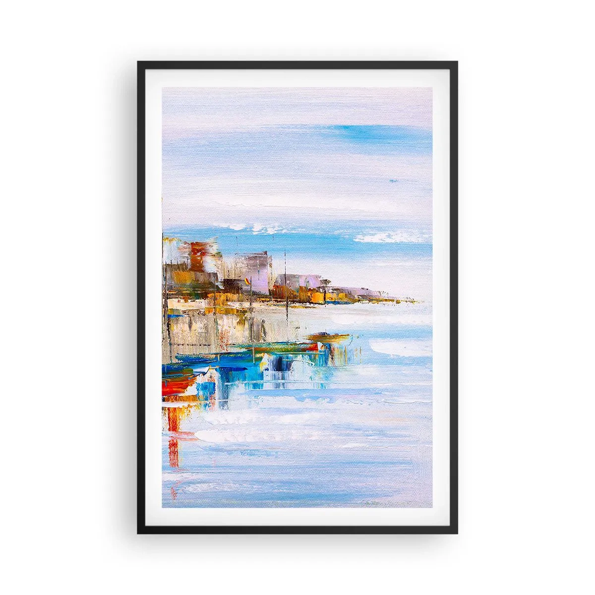 Poster în ramă neagră - Port urban multicolor - 61x91 cm