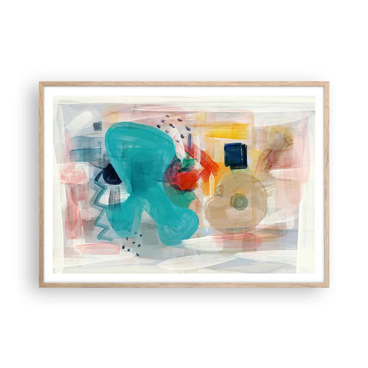 Poster în ramă de stejar deschis - Joc plin de culoare - 100x70 cm