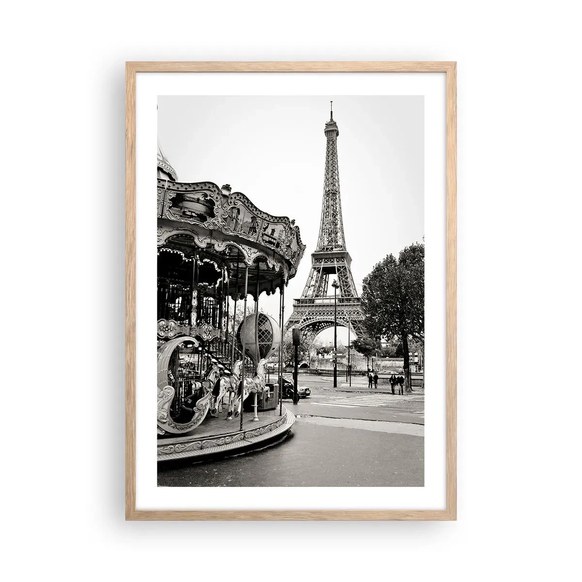 Poster în ramă de stejar deschis - Distracții retro pariziene - 50x70 cm