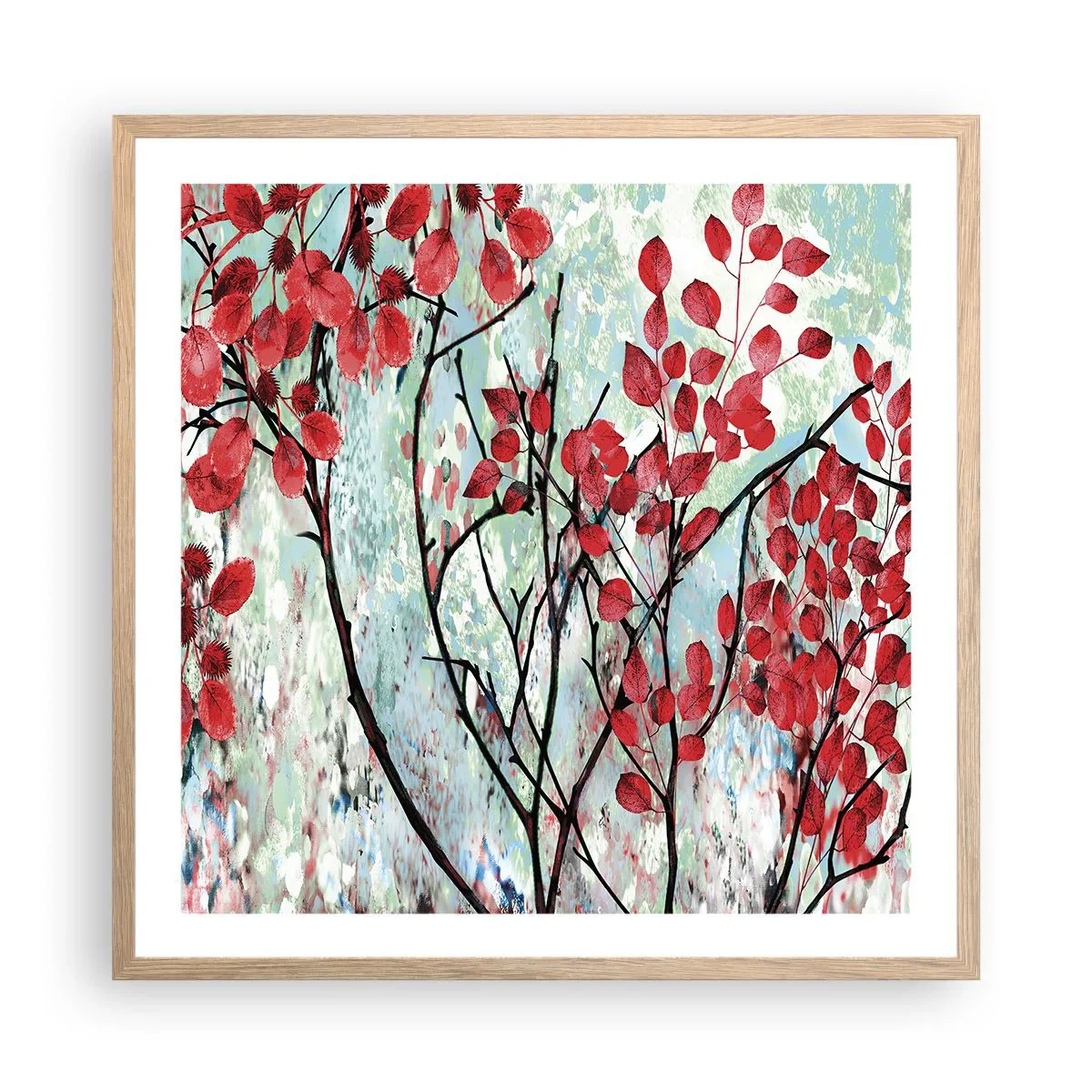 Poster în ramă de stejar deschis - Arbore în stacojiu - 60x60 cm