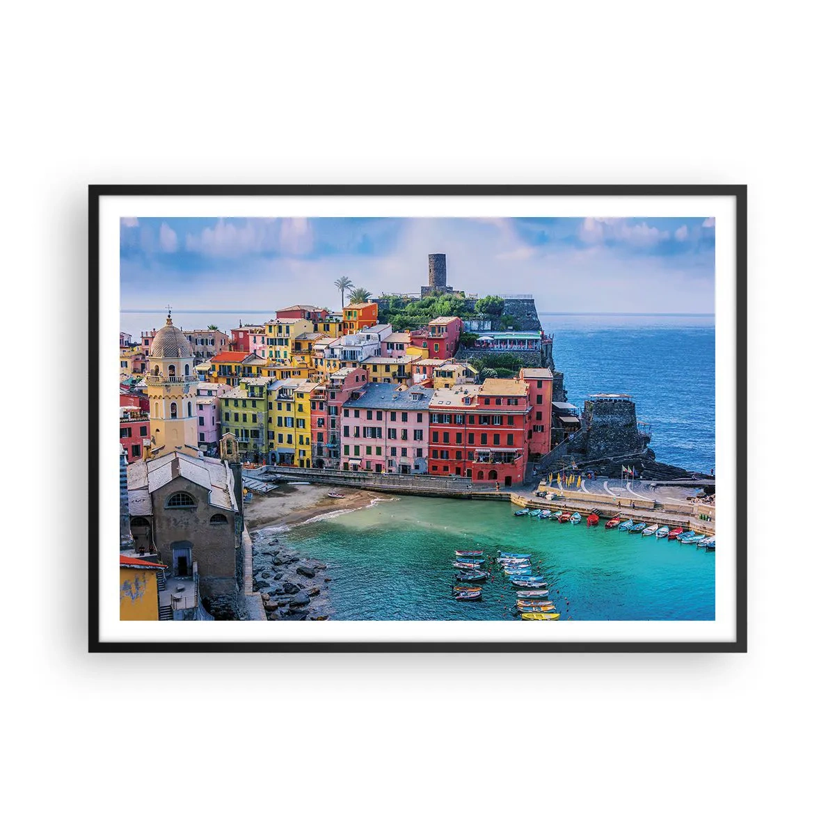 Poster în ramă neagră - Orașul mediteraneean magic - 100x70 cm