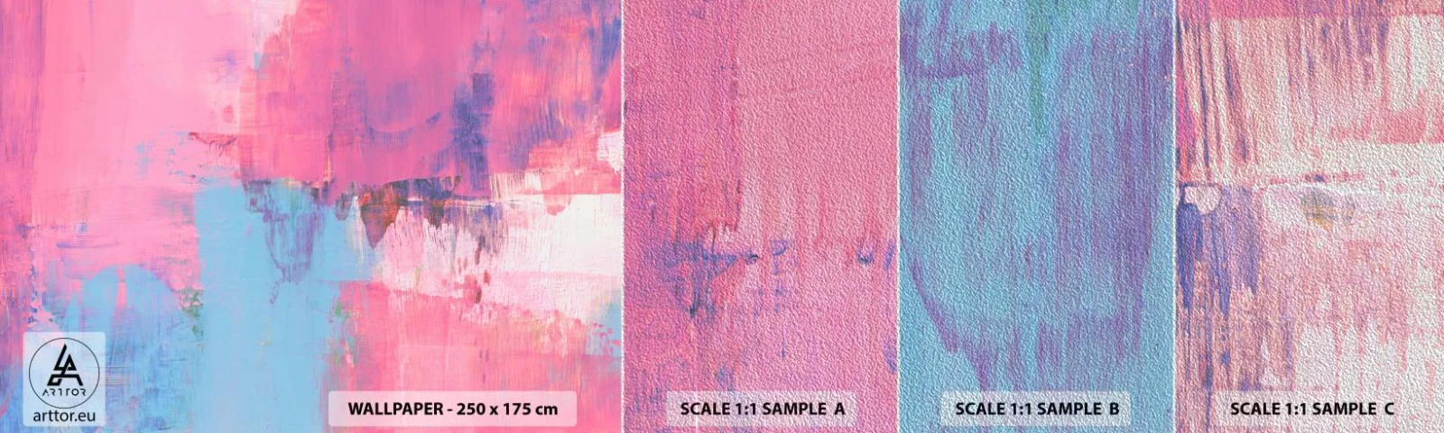 Mostră tapet Premium Sand - Roz, albastru și un strop de lumină - Abstracția, Minimalism, Bucată - 100x30 cm