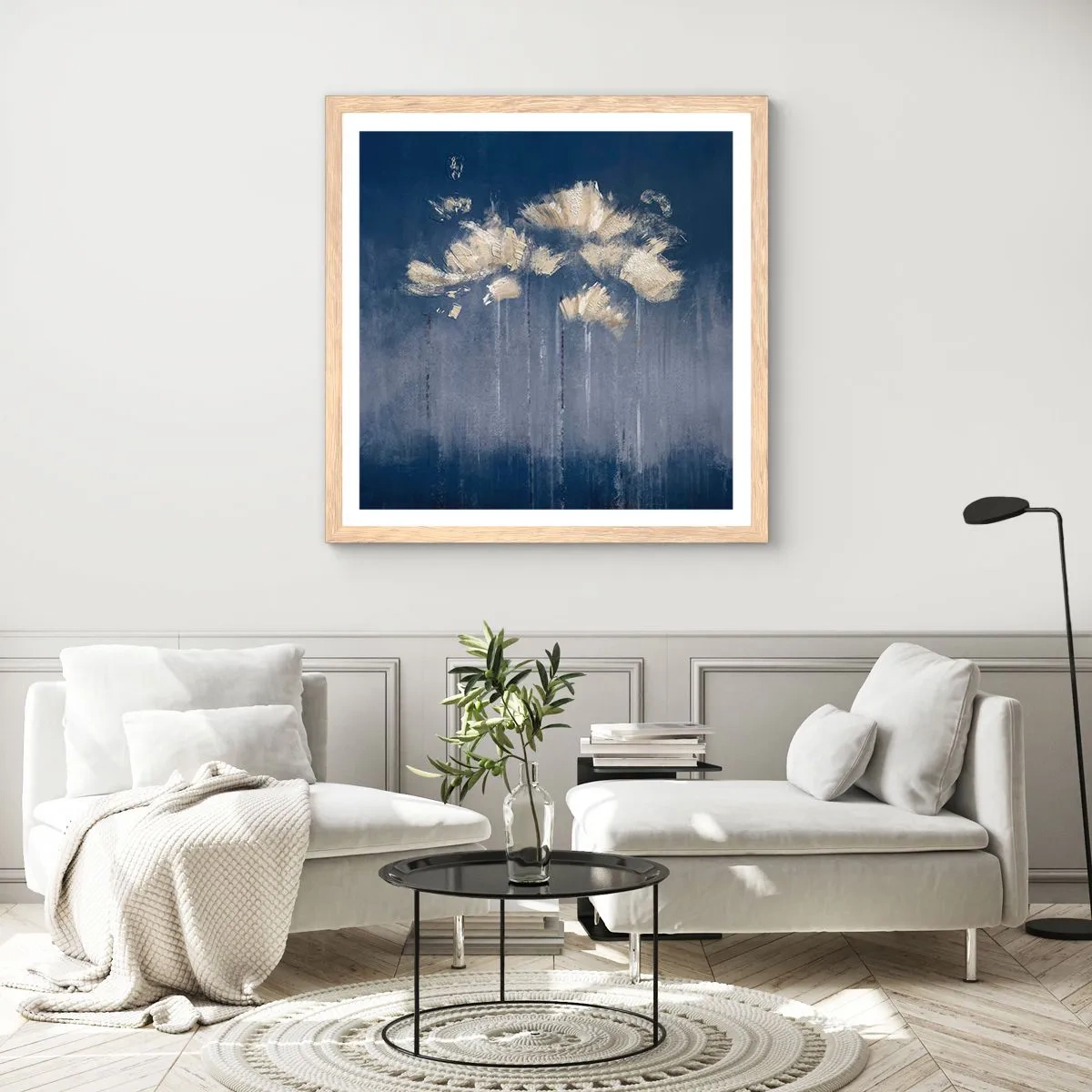 Poster în ramă de stejar deschis - Ca petalele în vânt - 60x60 cm