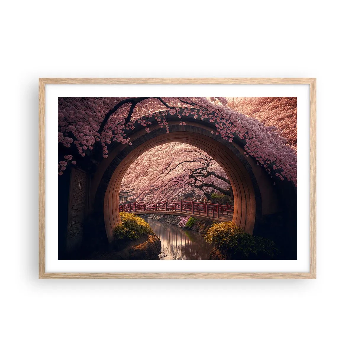 Poster în ramă de stejar deschis - Primăvara japoneză - 70x50 cm